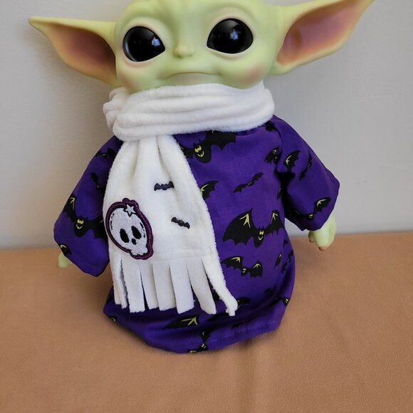 Spooky Bats 2pc Halloween Outfit/scarf set for 11" Mattel Child Grogu Yoda dolls - Picture 5 of 9